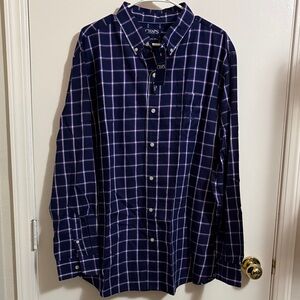 Chaps Men's Navy and White Plaid Shirt